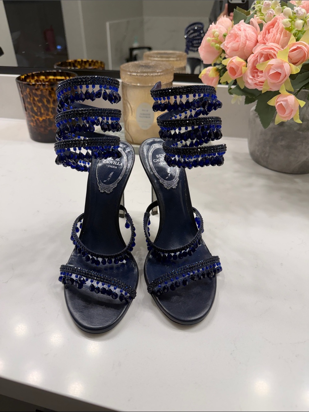 Rene Caovilla Navy Chandelier Heel